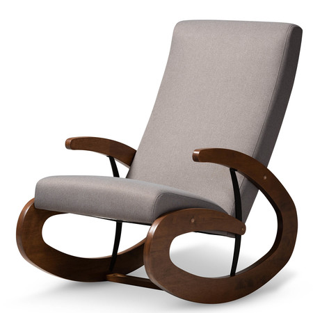BAXTON STUDIO Kaira Gray Upholstered and Walnut-Finished Wood Rocking Chair 152-8221